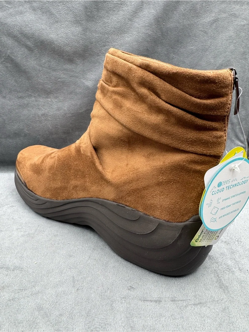 Bzees Zizzle Ankle Boots Women’s Size 11 Tan Wedge Comfort Back Zip‎ NWT